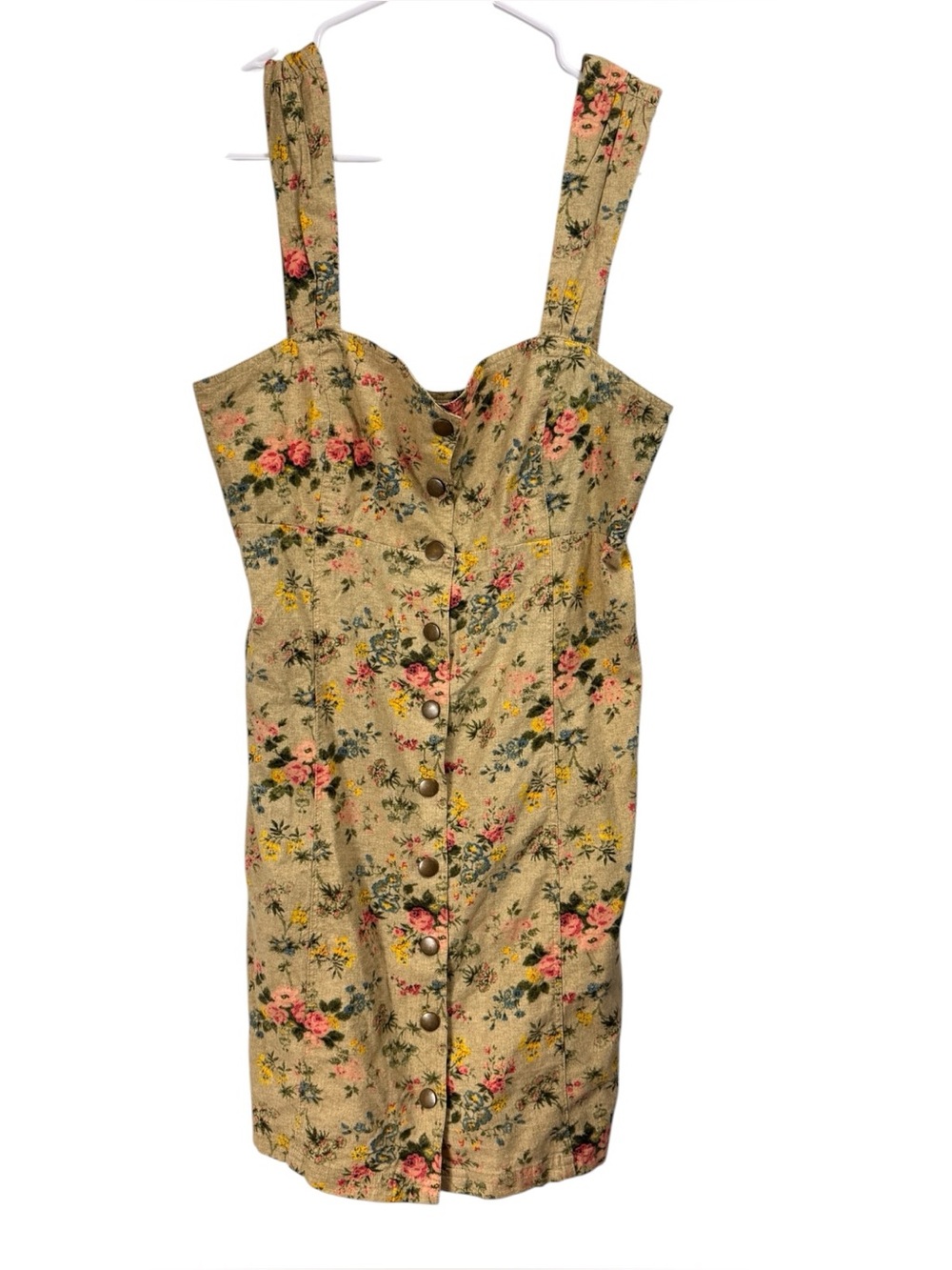 Laura Ashley & Urban Outfitters Button Front Mini Dress Floral Tan Cream Size XS
